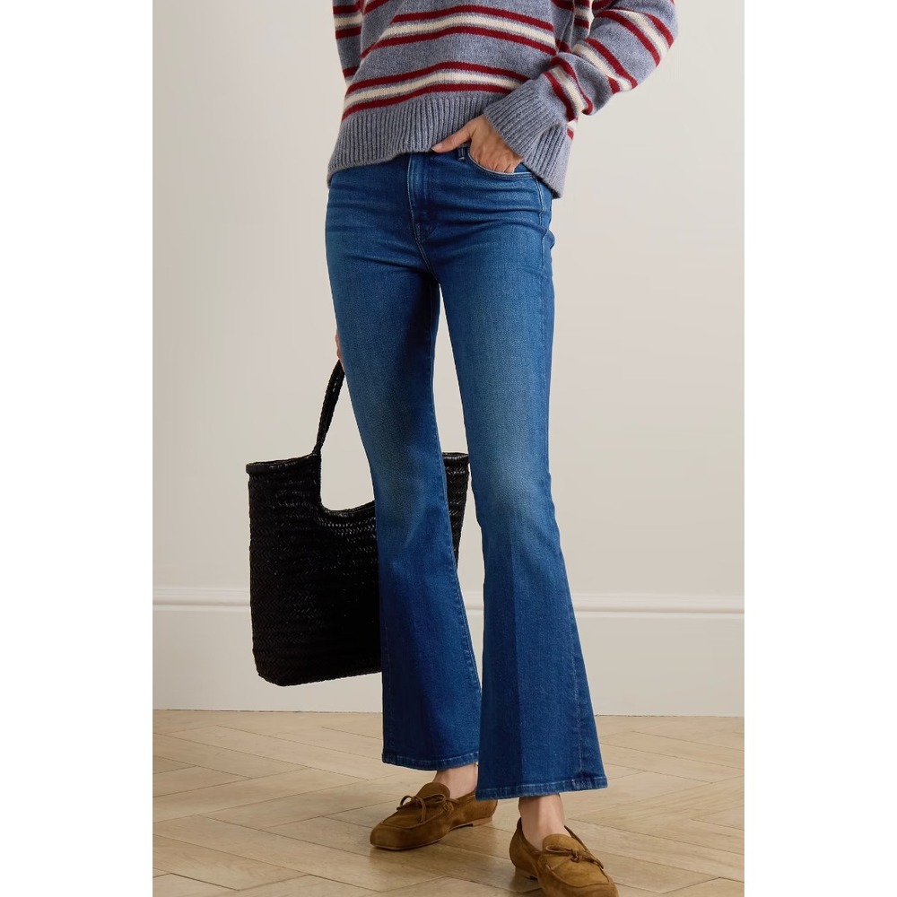 MOTHER Weekender Layover Flare Jeans Womens 31 Blue Mid Rise Stretch Denim